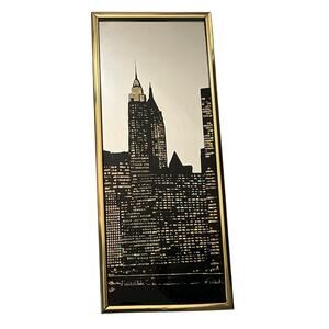 New York City Manhattan Skyline EGLOMISE Mirror Mid Century Modern Wall Art